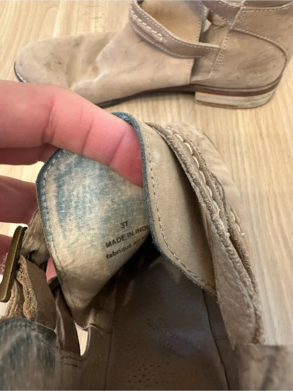 Free People Double-Buckle Suede Ankle Boots in Tan
